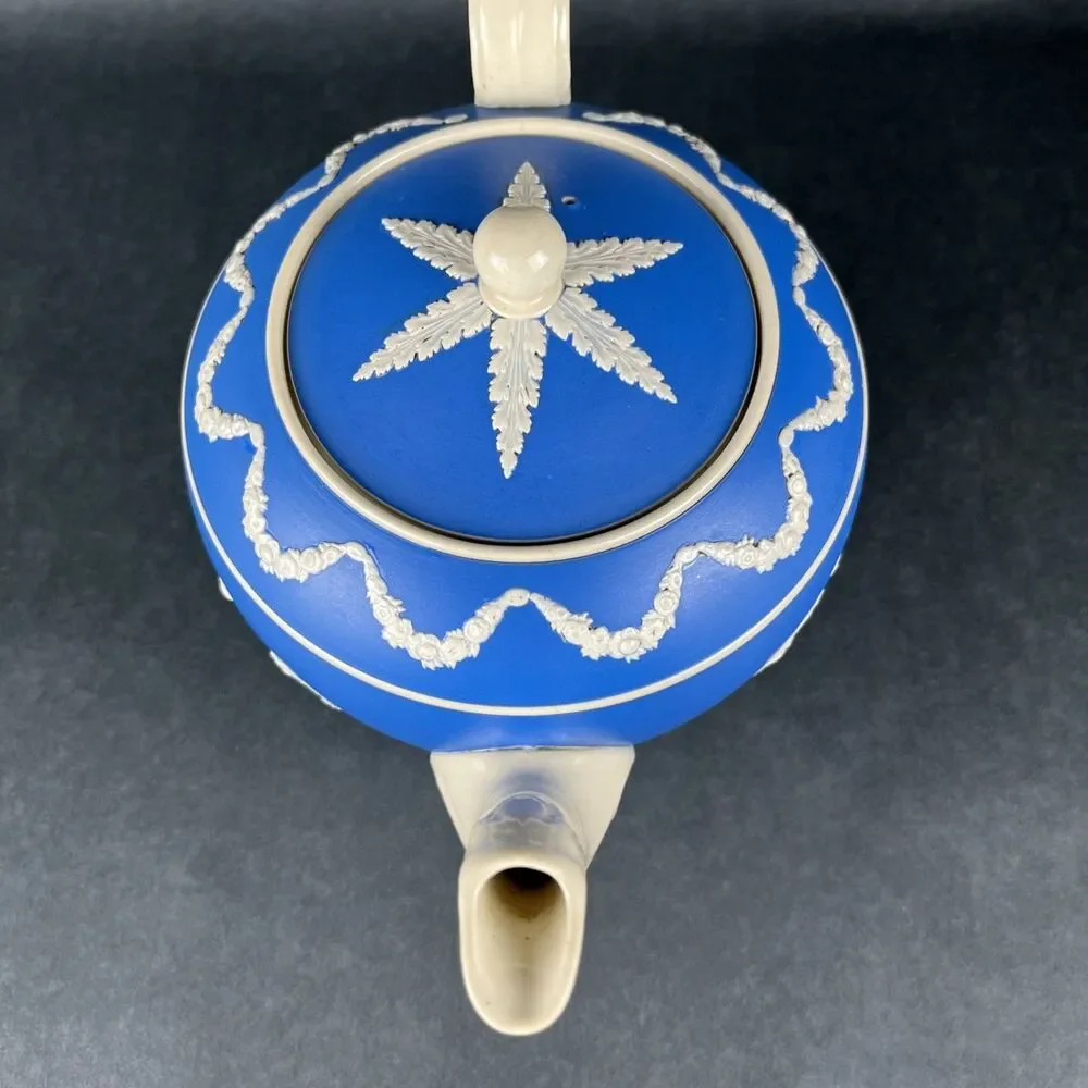 Rare Antique Copeland Spode‎ Blue Jasperware Teapot 